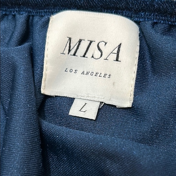 MISA Los Angeles Luca Navy Blue Velvet Embroidered Sleeve Shift Dress Size L - Picture 9 of 11